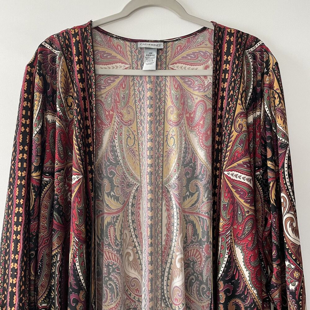 Catherines Open Front 3/4 Sleeve Paisley Kimono Cardigan Size 22/24W - Picture 3 of 9
